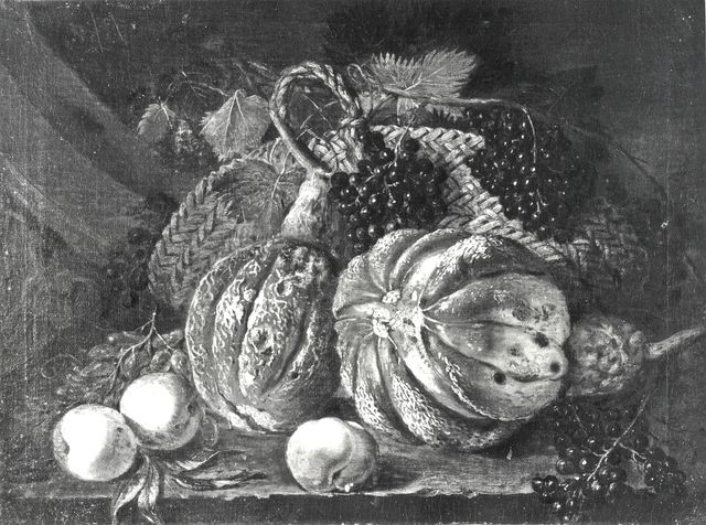 A. C. Cooper — Autore non indicato - sec. XVII - Natura morta con sporta d'uva, pesche e meloni — insieme